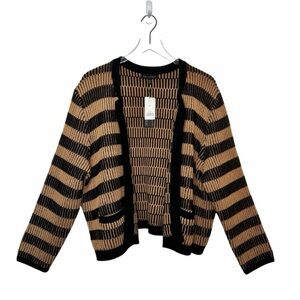 Banana Republic Black & Tan Collarless Textured Open Cardigan Sweater